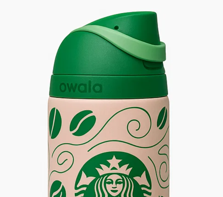 Owala × Starbucks Free SipStainless Steel Insulated StrawBottle 32oz – Blush Rose &Forest Green